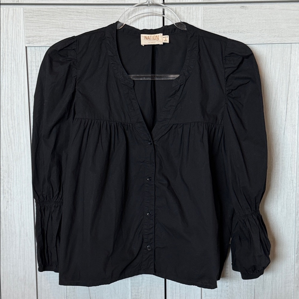 Nation LTD Geneva Blouse in Black Button-Front Pima Cotton